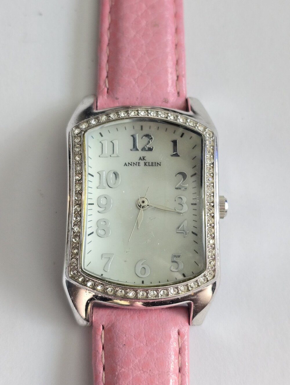 Anne Klein watch ladies wristwatch pink silver tone bubble crystal